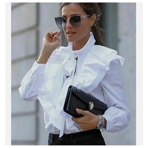Zara Poplin Ruffle Shirt with Bow